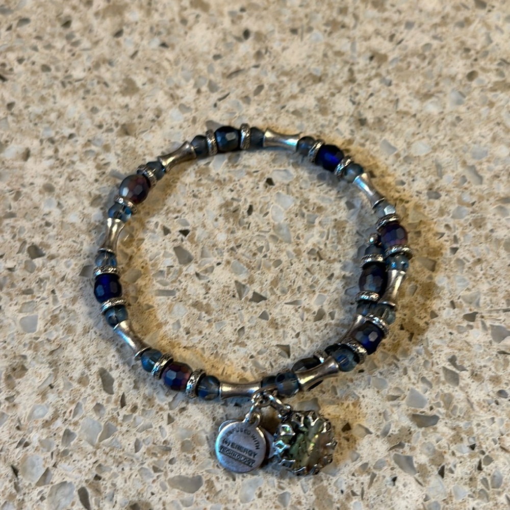 ALEX and ANI Vintage Sixty-Six Silvertone Blue Bead Wrap Bracelet dark blue